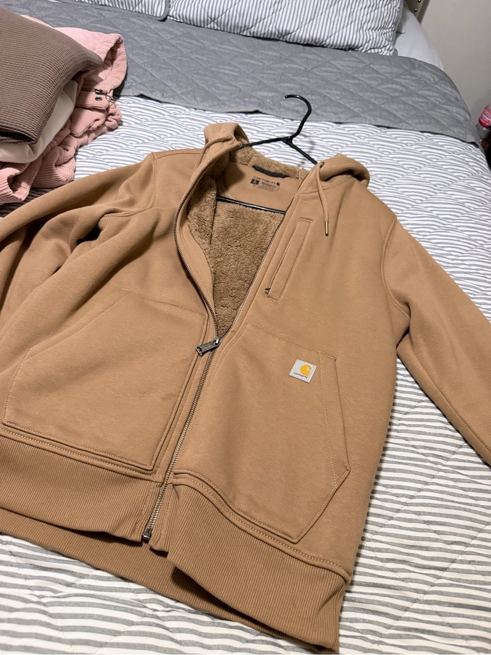 Carhartt Kids Tan Sherpa-Lined Zip Hoodie Jacket